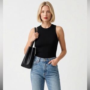 MICHAEL KORS Black Ribbed Knit Sleeveless Tank Top Medium